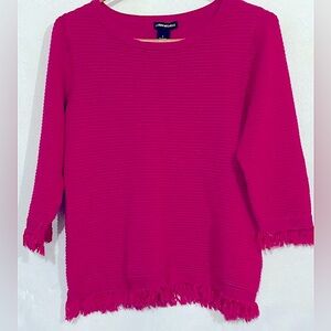 Lauren Michelle Textured Top, L Pink Fringe Waist/Sleeves Casual Knit